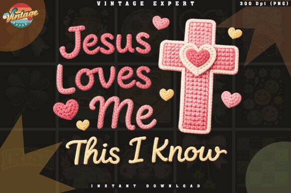 Download Jesus Loves Me Faux Yarn Crochet PNG - Crochet Collection
