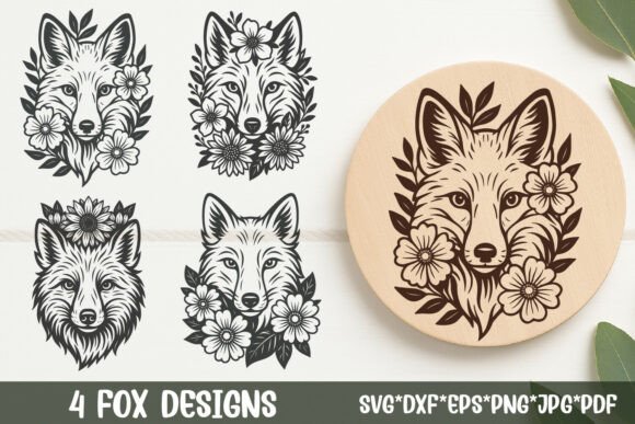 Download Fox with Flowers | Laser Engraving SVG - Laser engraving Collection