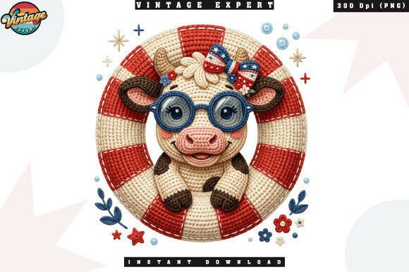 Download Patriotic Cow with Glasses Crochet PNG - Crochet Collection