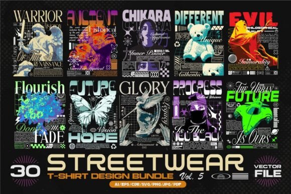 Download Streetwear T-shirt Designs Bundle Vol.5 - Shirt design Collection