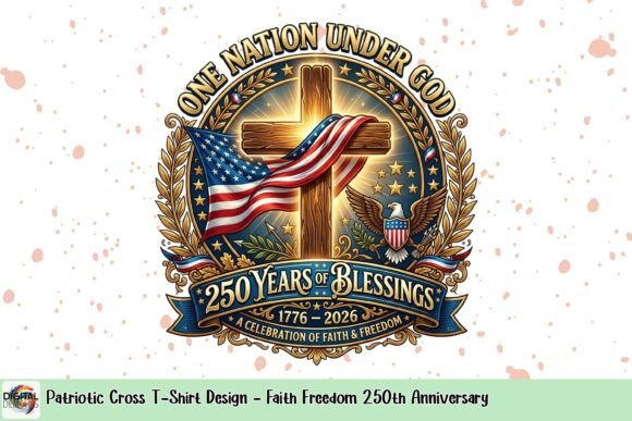 Download Patriotic Cross T-Shirt Design - Faith Freedom 250th Anniversary - Shirt design Collection