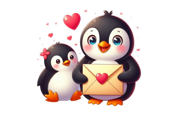 Download Penguin Valentine Mail with Heart - Premium Bundle