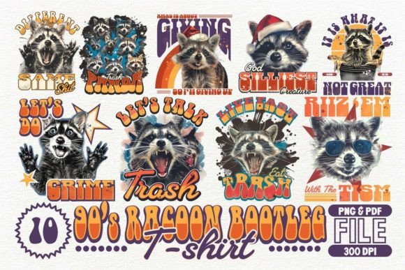 Download 90's Racoon Bootleg Tshirt Design Bundle - Shirt design Collection
